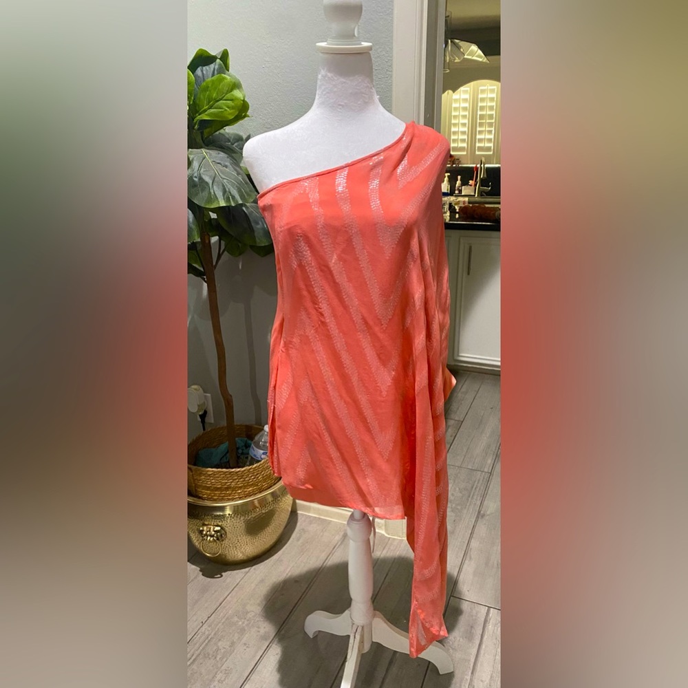 Coral Guess by Marciano one shoulder chiffon mini dress